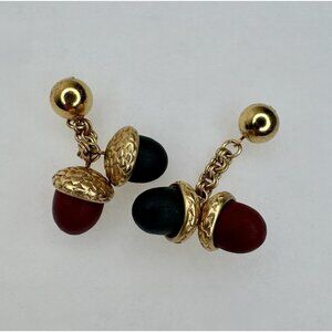 Vintage Brass & Wood Brushed Gold Acorn Cufflinks